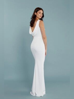 Katie May Vionnet Open Cowl Back Gown in Ivory sz 2